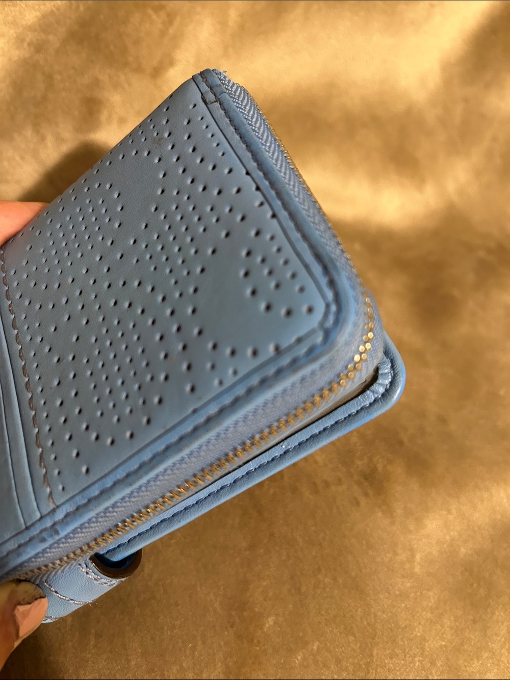 Coach Perforated Leather Zip Around Light Blue Wallet - Picture 7 of 11